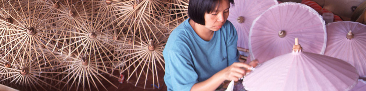 Worker at an umbrella factory in Chiang Mai, Thailand
